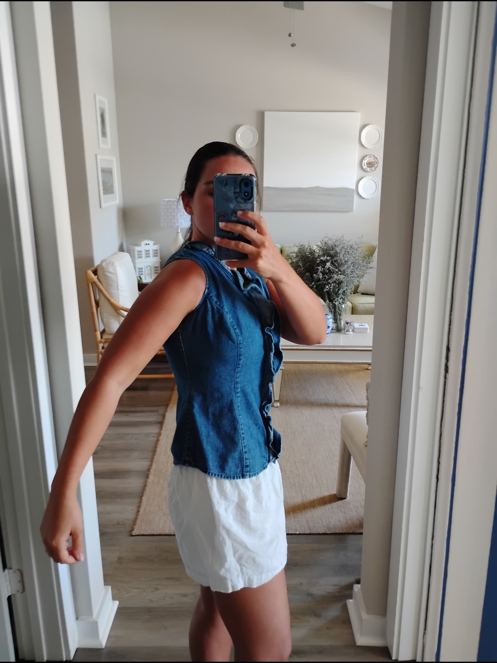 Harold's Denim Ruffle Button-Front Tank - Picture 2 of 4